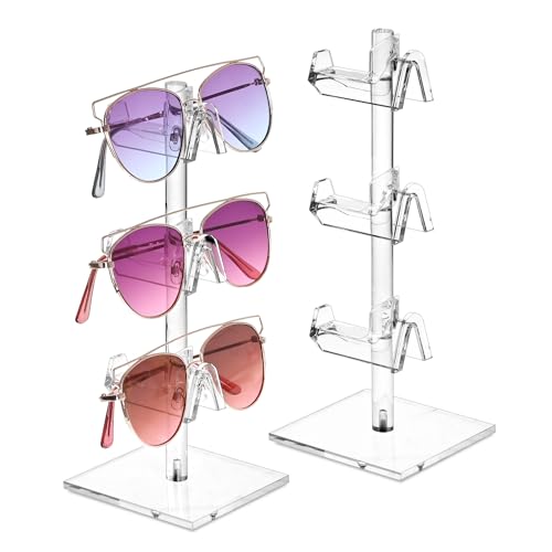 MOOCA 2 Pcs Set Premium Acrylic 3 Tier Eyeglasses Frame Riser Display Stand, Sunglasses Rack, Sunglasses Rack Holder, Acrylic Eyewear Display, Glasses Holder Stand, 3 Frames for Each Holder - color: 3 Frame Stand, 2 pcs