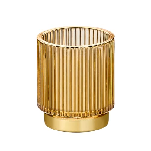 Makeup Brush Organizer, Toothbrush Holder, Desk Pen Pencil Holder, Multifunctional Vintage Glass Brush Cup (S/Gold/A3-12-US) - color: Gold, size: Small