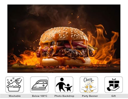 10x10ft Fiery Sauce Burger Backdrop Blazing Flame Photography Background for Restaurant Menu and Food Shoot Decorations Tapestry Photo Booth Props - size: 10x10ft