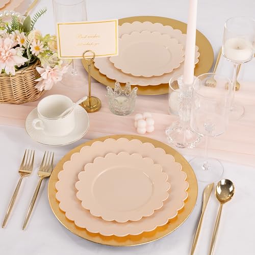 SUT 72-Count Pink Plastic Plates Disposable 10.25 Inch - Scalloped Edge Dinner Plates for Valentine’s Day, Parties, Birthdays, Weddings | Lightweight & Durable Disposable Dinnerware (72 Pack) - color: Pink, size: 10.25 Inch