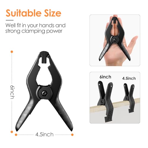 Backdrop Clamps Clips - 6in - Large Spring Clamps for Backdrop Stand, 6 Pack Heavy Duty Plastic Muslin Photo Clamp for Photography Photobooth, Balloon Arch, Woodworking - size: 6in