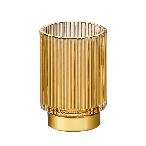 Makeup Brush Holder Organizer,Toothbrush Holders,Desk Pen Pencil Holder,Multifunctional Vintage Glass Brush Cup（L/Gold/A3-7-US） - color: Gold, size: Large
