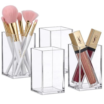 Amazing Abby - Penelope - 4-Pack Pen Holder, Acrylic Pen Holder, Clear Plastic Organizer for Office Supplies, Perfect Office Desktop Storage Solution for Pencils, Pens, Markers, Scissors, and More - style: 4-Pack