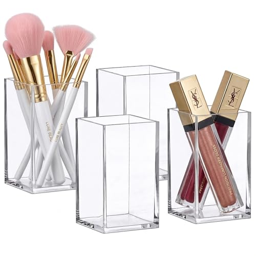 Amazing Abby - Penelope - 4-Pack Pen Holder, Acrylic Pen Holder, Clear Plastic Organizer for Office Supplies, Perfect Office Desktop Storage Solution for Pencils, Pens, Markers, Scissors, and More - style: 4-Pack