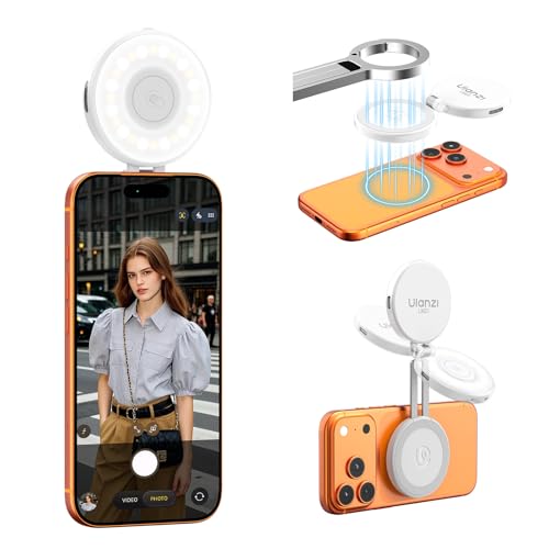 ULANZI LM21 Selfie Light - Dual Magnetic Phone Ring Light for iPhone/Android, Touch Control 2500k-8500k Portable LED Selfie Ring Fill Lights for Cell Phone, Video Recording, Photography - color: White