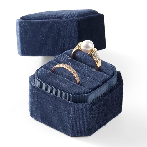 3 Slots Ring Box Velvet Ring Gift Box Wedding Day For Proposal, Engagement, Wedding, Mother's Day, Valentine's Day (Dark Blue) - color: Dark Blue