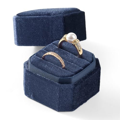 3 Slots Ring Box Velvet Ring Gift Box Wedding Day For Proposal, Engagement, Wedding, Mother's Day, Valentine's Day (Dark Blue) - color: Dark Blue
