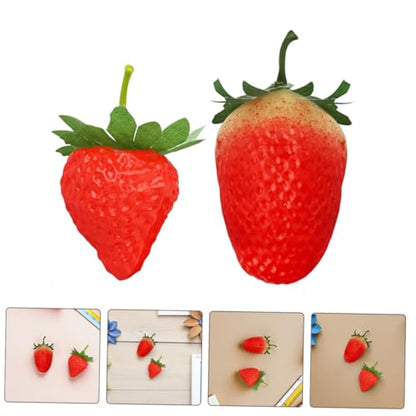 Abaodam 30pcs Realistic Faux Strawberries Artificial Red Strawberry Models Plastic Fruit Decorations for Home Kitchen Party Photography Props