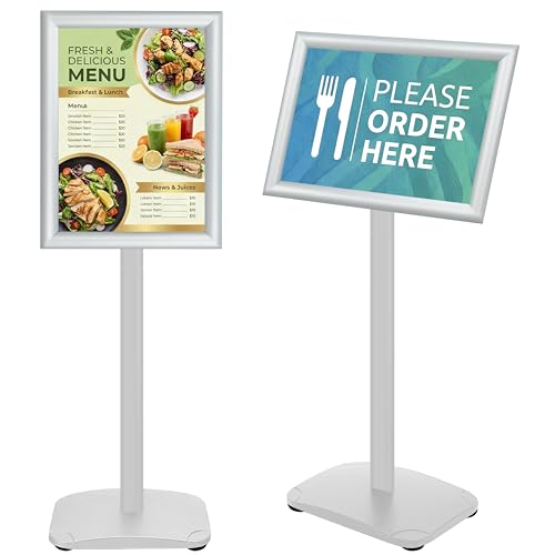 Heavy Duty Pedestal Sign Holder Stand 11x17 Inch, Floor Standing Sign Holder with Weighted Base, Vertical & Horizontal Poster Display Stand for Advertising, Restaurant Menu, Store, Office, Silver - color: Silver, size: 11x17 in