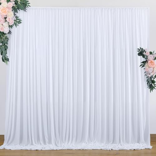 10 ft x 10 ft Wrinkle Free White Backdrop Curtains for Wedding Parties, Polyester Photography Backdrop Drapes for Birthday Parties Stage Backdrop Stand, 2 Panels 5x10FT Background Curtains - color: White, size: 5'(W) x 10'(H), 2 panels