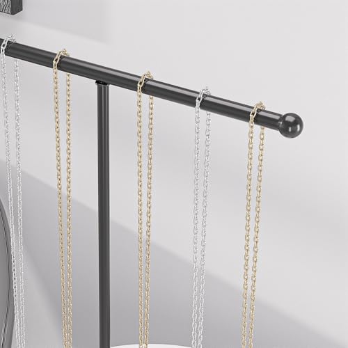 Metal T-Bar Necklace Holder Stand, Necklace Hanging Display Stand, Tabletop Jewelry Organizer Stand for Necklace Bracelet Earring Display (Black With Metal Base) - color: Black, size: Round Metal Base