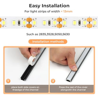 VST 10pack 3.3FT Black U Shape Aluminum Channel with 33FT White Flexibla Diffuser Cover, Seamlessly Connected into a Continuous 33FT Length with Clip and End Caps for LED Lighting - color: Black, size: 3.3ft 10