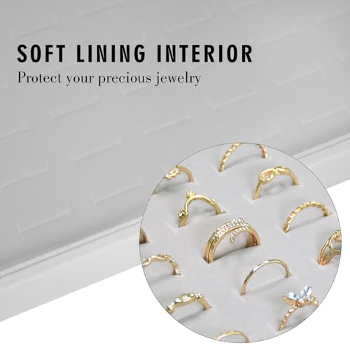 Siveit Velvet Ring Display Tray Organizer Box with Transparent Lid, 100 Slot Ring Holder Showcase For Store Display Jewelry Show Home, Ring Organizer For Rings Earrings (Grey) - color: Grey