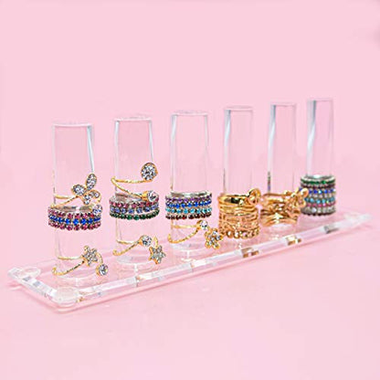 FROG SAC 6 Rod Ring Holder Jewelry Stand, Clear Acrylic Ring Display Organizer For Girls Room, Small Cylinder Storage For Multiple Rings For Women