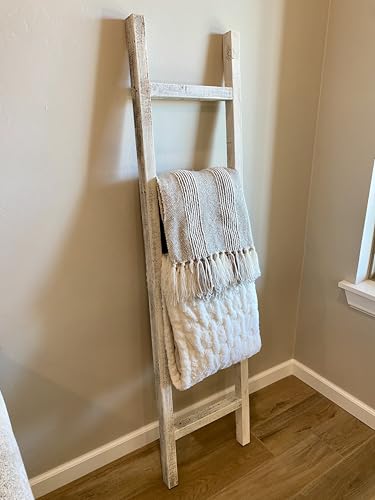 BarnwoodUSA Rustic Farmhouse Decorative Ladder - Our 6 ft Ladder can be Mounted Horizontally or Vertically and is Crafted from Upcycled Wood | No Assembly Required | White - color: White Wash, size: 72"H x 15"W x 1.63"D