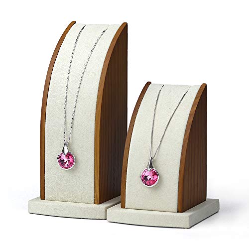 Oirlv 2Pcs/Set Necklace Pendant Display Stand Jewelry Display Holder Solid Wood Base (Creamy-White)