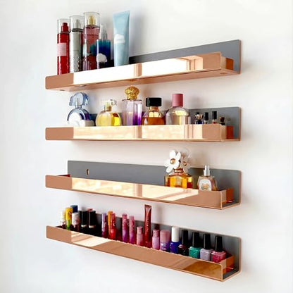 4 Pack 15 Inch Rose Gold Reflective Acrylic Shelves, Rose Gold Floating Shelves, Modern Sunglasses Essential Oil Picture Ledge Display Toy Storage Shelf - color: 15in-rose Gold Mirror