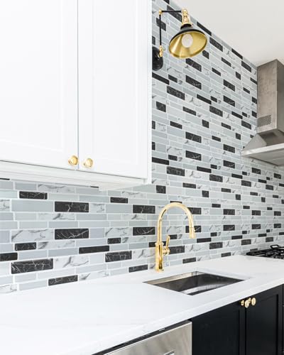 Art3d Thick Peel-and-Stick Kitchen Backsplash Tile, 10-Sheet Marble Design Self Adhesive Wall Tiles for Kitchen Bathroom Back Splash - Grey - color: Gray Marble Thickened, size: 12" x 12" (10 Sheets)