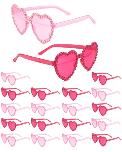 20 Pairs Heart Shaped Sunglasses for Women Colorful Glasses Fun Trendy Transparent Heart Sunglasses Party Favor - color: Rhinestone Pink / Rose Red - 20 Pack