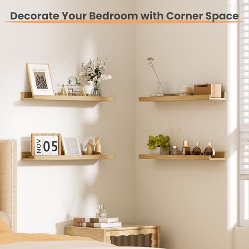 upsimples Floating Shelves for Wall, 23.6 Inch Shelves for Decor Storage Set of 6, Wall Mounted Wood Shelf for Bedroom, Living Room, Bathroom, Kitchen, Long Picture Ledge Shelves, Natural - color: Natural, size: 23.6in