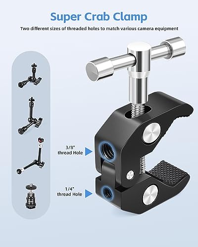 UTEBIT 9 inch Magic Arm with Super Clamp, 360° Ball Heads with 1/4" & 3/8" Threads Screws Articulating Magic Arm Camera Mount for Monitor, Flash, LED Light, Microphone, Camera Cage, Action Camera - size: 9inch
