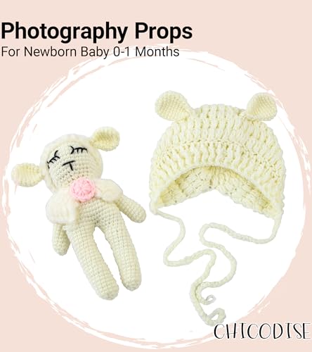Newborn Photography Props Outfits Boy Girl Lamb Cap & Sheep Photoshoot Prop Crochet Knit Hat Baby Photo Props Outfit