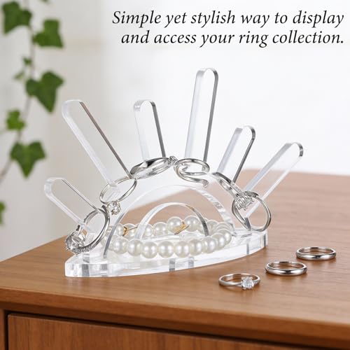 Larrel Clear Acrylic Ring Holder, Angel Eyes Transparent Ring Display Stand, Evil Eye 6 Rods Transparent Rings Display Stands, Jewelry Rings Display-Organizer for Women, Home and Room Decor