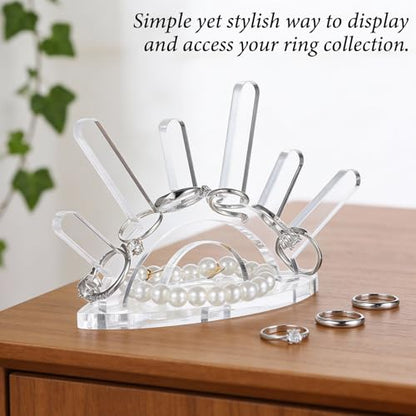 Larrel Clear Acrylic Ring Holder, Angel Eyes Transparent Ring Display Stand, Evil Eye 6 Rods Transparent Rings Display Stands, Jewelry Rings Display-Organizer for Women, Home and Room Decor