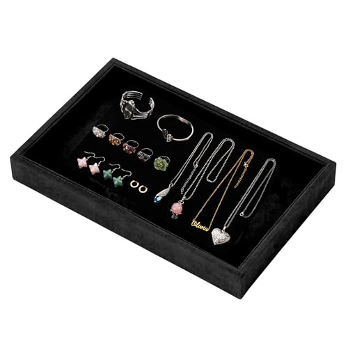 9" x 5.7" Velvet Jewelry Tray Jewelry Display Tray, Stackable Empty Plate Trays for Earrings Necklaces Bracelet Rings Display Showcase - Black - color: Black, size: Flat Tray 9"x5.7"