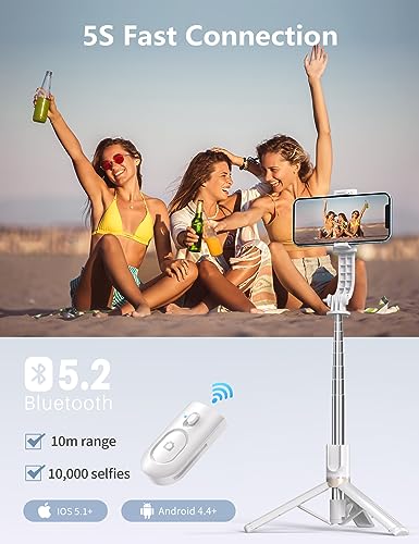 45'' Selfie Stick with Light, Travel Tripod Essentials with Wireless Remote, Portable Cell Phone Tripod Stand, Beach Cruise Ship Essentials for Family, Compatible with 4-7.2" All Smartphone - color: White - 45" Standard Height
