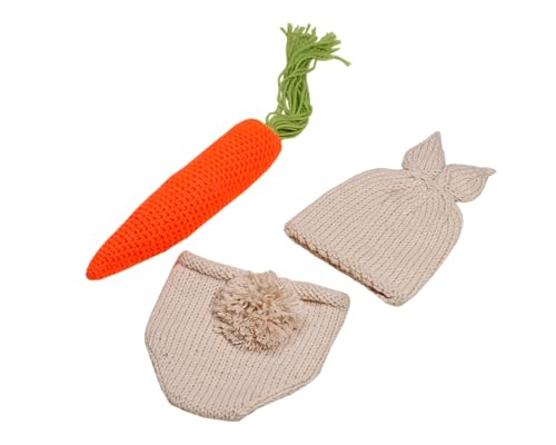 Matissa Newborn Baby Girl/Boy Crochet Knit Costume Photography Prop Hats Outfits - color: Carrot Loving Bunny