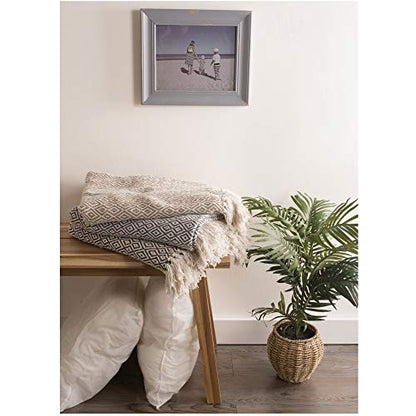 DII Rustic Farmhouse Double Diamond Woven Throw, 50x60, French Blue - color: French Blue