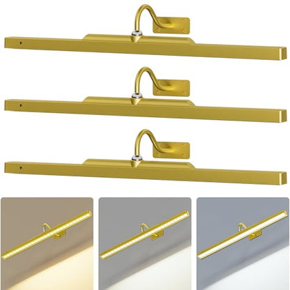 3 Pack Gallery Picture Frame Lights - 24Inch Gold Battery Wireless Wall Mounted Lighting for Large Art, Posters, Canvas & Gallery Walls - color: Gold, size: 24IN-3pack