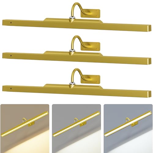 3 Pack Gallery Picture Frame Lights - 24Inch Gold Battery Wireless Wall Mounted Lighting for Large Art, Posters, Canvas & Gallery Walls - color: Gold, size: 24IN-3pack