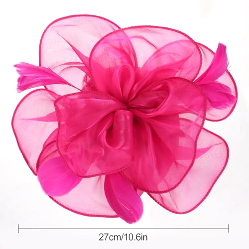 Fascinators Hats with Gloves Set for Women 20s 50s Cocktail Tea Party Wedding Costume Headwear - color: 03-rose Red