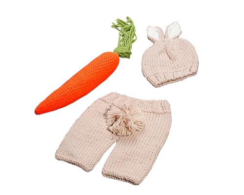 Matissa Newborn Baby Girl/Boy Crochet Knit Costume Photography Prop Hats Outfits - color: Carrot Loving White Bunny