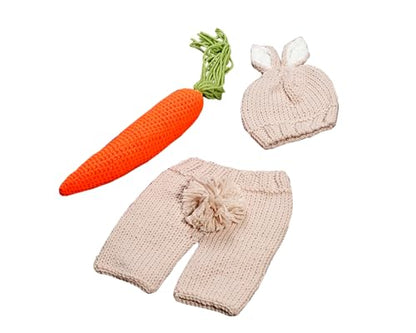 Matissa Newborn Baby Girl/Boy Crochet Knit Costume Photography Prop Hats Outfits - color: Carrot Loving White Bunny