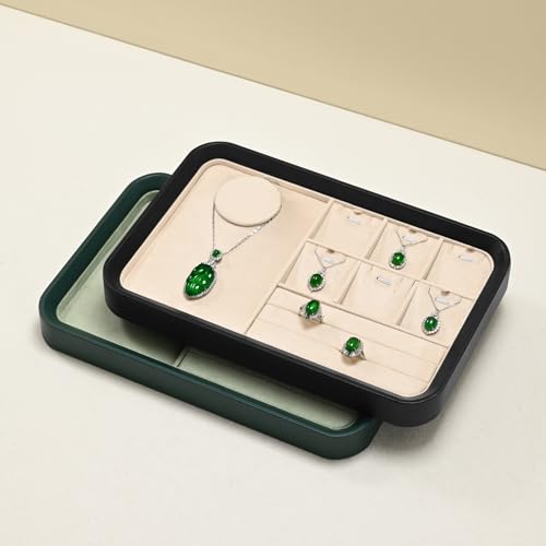 Oirlv Jewelry Display Tray for Vendors Velvet Jewelry Tray with Compartments for Rings and Necklaces(Green) - color: Green P21701