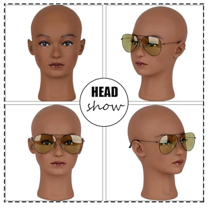 HAIRWAY Mannequin Head Bald Female Professional Cosmetology Training Head Bald Manikin Doll Head with Free T-pins Wigs Head Stand for Display(Dark Brown 21.5 Inch) - color: Female Bald Head 21.5“ Dark Brown