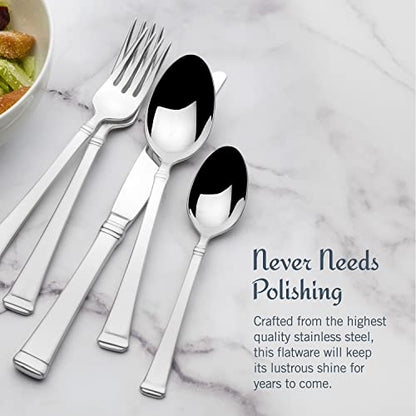 Mikasa Harmony 65-Piece 18/10 Stainless Steel Flatware Set, Service for 12, Polished Silverware with Serving Utensils, Dishwasher Safe - size: 65 Piece Set, style: Harmony