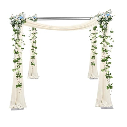 Wedding Arch Backdrop Stand, 9.84 x 9.84 Feet Adjustable Height 4 Post Hardware Kit, Portable Background Frame with Square Base for Outdoor Wedding, Birthday Party, Photo Booth Background (Silver)