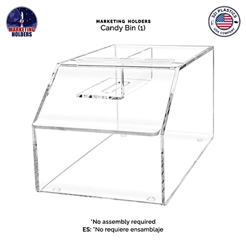 Marketing Holders Candy Bin Clear Acrylic 6" Dry Goods and Ice Cream Toppings Container with Scoop Slot and Hinged Lid Rounded Corners No Assembly - size: 6" Candy Bin