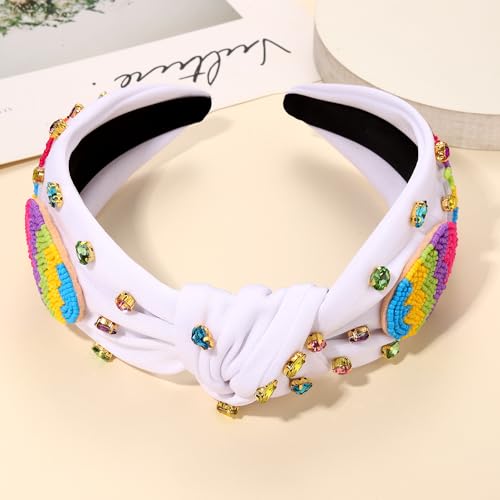 NVENF Easter Headband for Women Beaded Easter Rabbit Bunny Headband White Pink Crystal Pearl Knotted Hairband Happy Easter Hair Accessories Spring Holiday Headwear Outfits Gifts (Easter Egg A) - color: Easter Egg A