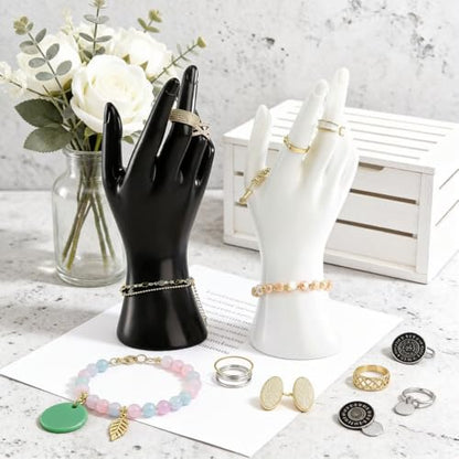 Okllen 4 Pack Female Mannequin Hand, Hand Ring Display Stand Jewelry Organizer Bracelet Bangle Necklace Holder for Hand Chain, Finger Ring, Glove, White & Black, Right Hands