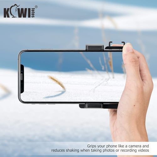 KIWIFOTOS Phone Camera Grip Handle Holder Phone Tripod Mount with Remote Shutter & Cold Shoe Adapter for iPhone 17 16 15 14 Pro Max Samsung Smartphone Selfie Vlog Video Shooting - color: Phone Camera Grip