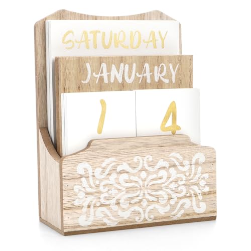 Nicunom Wooden Block Perpetual Calendar for Desk, Daily Desktop Calendar Vintage Wood Month Week Date Display Blocks Rustic Farmhouse Home Office Decor for Teachers, Students, Classroom
