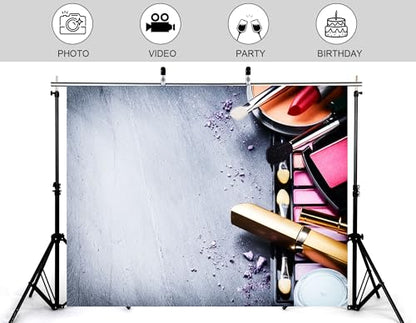 12x8ft Glam Beauty Makeup Backdrop Cosmetic Palette and Fashion Scenery Photography Background for Beauty Party and Studio Event Decorations Tapestry Banner Photo Booth Props - size: 12x8ft