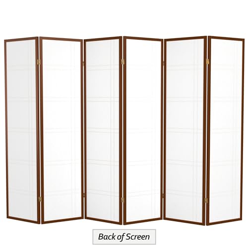Red Lantern 6 ft. Tall Double Cross Shoji Screen - Walnut - 6 Panels - color: Walnut, size: 6 Panel