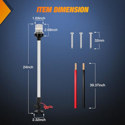 Nilight Marine Boat Stern Light 24Inch White Fold Down Anchor Lights 12V 24V Waterproof 360° Lighting Navigation Lamp for Fishing Ship Sailboat Yacht Pontoon Speedboat Dinghy - color: 24Inch Boat Stern Light