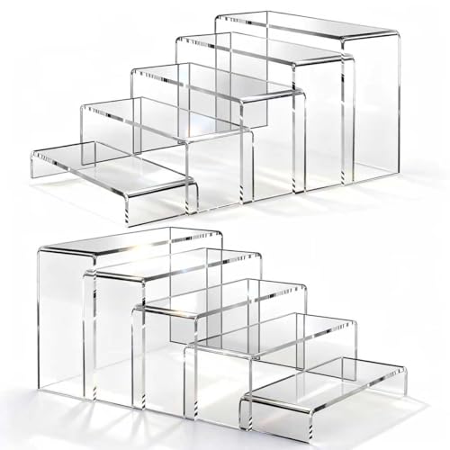 Large Acrylic Risers 7" L~9" L Riser Display Shelf Cupcake Stand Display Cabinet Clear Rectangular Display Stands Set (10, 5 Sizes) - size: 5 Sizes